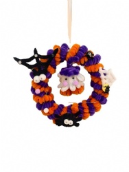 Pipe Cleaner DIY Halloween Ghost & Spider Wreath Ornament set with light